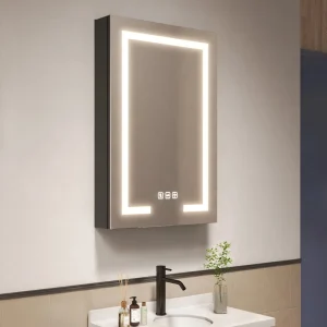 waterpar 24-in x 36-in Lighted LED Fog Free Surface/Recessed Mount Black Mirrored Soft Close Medicine Cabinet with Outlet T726916715