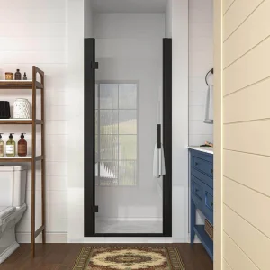 waterpar 30 to 32 in. W x 72 in. H Pivot Swing Frameless Shower Door in Black with Clear Glass