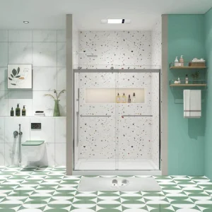 waterpar 58 to 60 in. W x 76 in. H Sliding Framed Shower Door in Brushed Nickel with Clear Glass