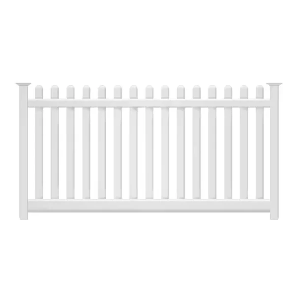 Weatherables 4 ft. H x 124 ft. L Picket Dog Ear Flat Plymouth White Vinyl Complete Top Fence Project Pack