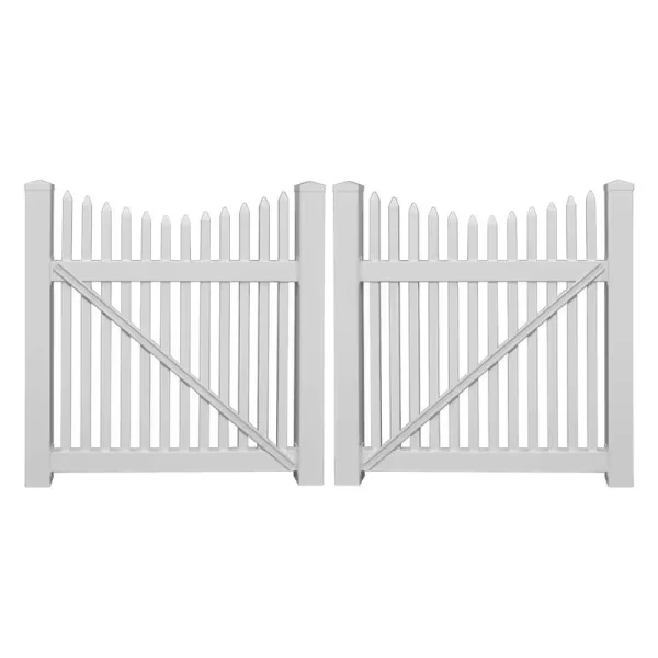 Weatherables Barrington 10 ft. W x 5 ft. H White Vinyl Picket Fence Double Gate Kit Includes Gate Hardware