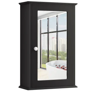 WELLFOR 13.5-in x 21-in Surface Mount Brown Mirrored Medicine Cabinet