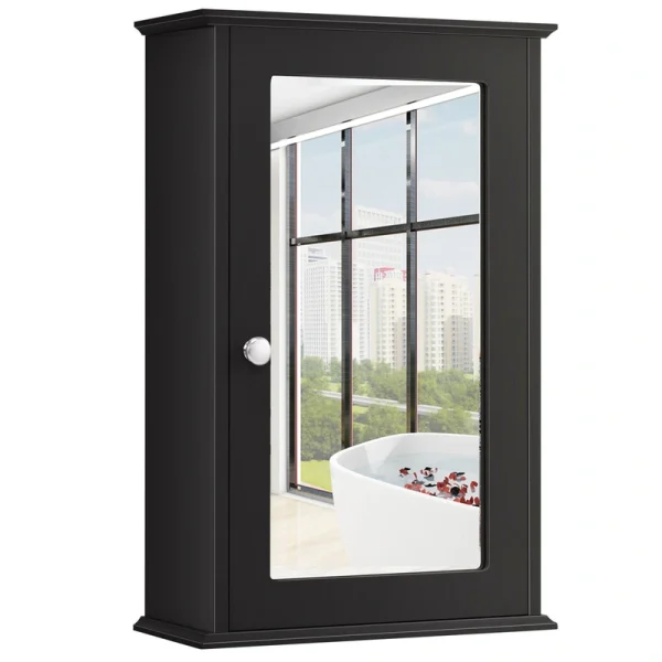 WELLFOR 13.5-in x 21-in Surface Mount Brown Mirrored Medicine Cabinet