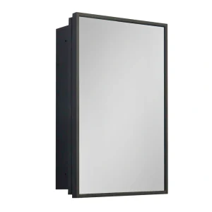 WELLFOR 16-in x 24-in Surface/Recessed Mount Black Mirrored Medicine Cabinet T726916701