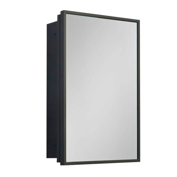 WELLFOR 16-in x 24-in Surface/Recessed Mount Black Mirrored Medicine Cabinet T726916701