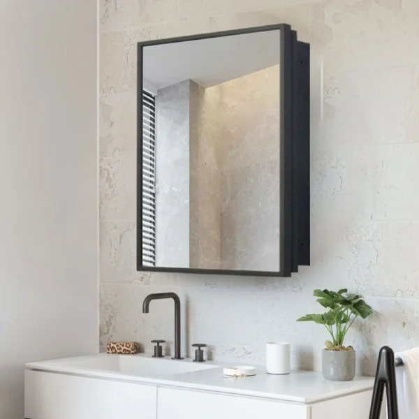 WELLFOR 16-in x 24-in Surface/Recessed Mount Black Mirrored Medicine Cabinet T726916707
