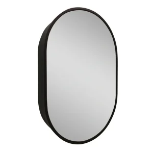 WELLFOR 24-in x 36-in Surface Mount Black Mirrored Oval Medicine Cabinet T726916622
