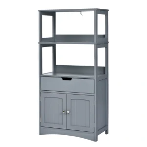 WELLFOR 24-in x 48-in x 13-in Gray Freestanding Linen Cabinet