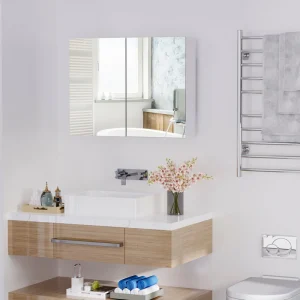 WELLFOR 31.5-in x 23.5-in Surface Mount White Mirrored Soft Close Medicine Cabinet