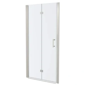 WELLFOR 34 in. W x 72 in. H Bifold Frameless Shower Door with Tempered Clear Glass in Brushed Nickel