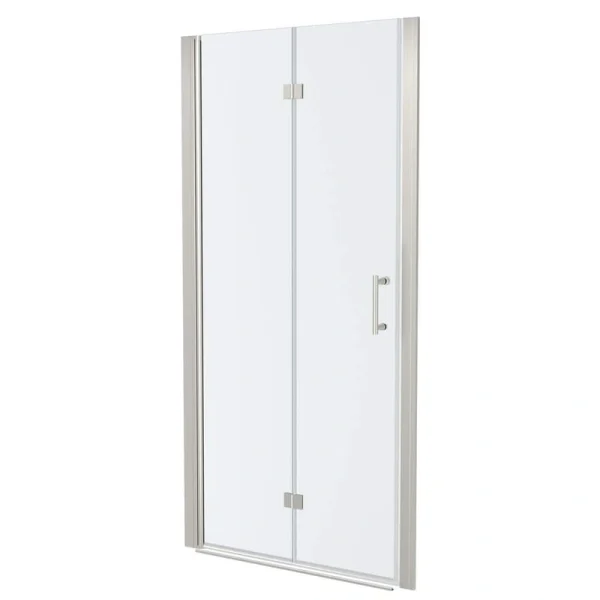 WELLFOR 34 in. W x 72 in. H Bifold Frameless Shower Door with Tempered Clear Glass in Brushed Nickel