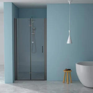 WELLFOR 34 in. W x 72 in. H Bifold Frameless Shower Door with Tempered Clear Glass in Matte Black