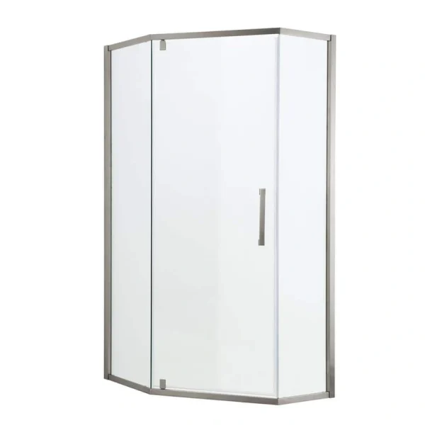 WELLFOR 34 in. x 72 in. Neo Angle Pivot Semi Frameless Corner Shower Enclosure in Brushed Nickel