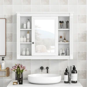 WELLFOR 35-in x 28.7-in Surface Mount White Mirrored Soft Close Medicine Cabinet