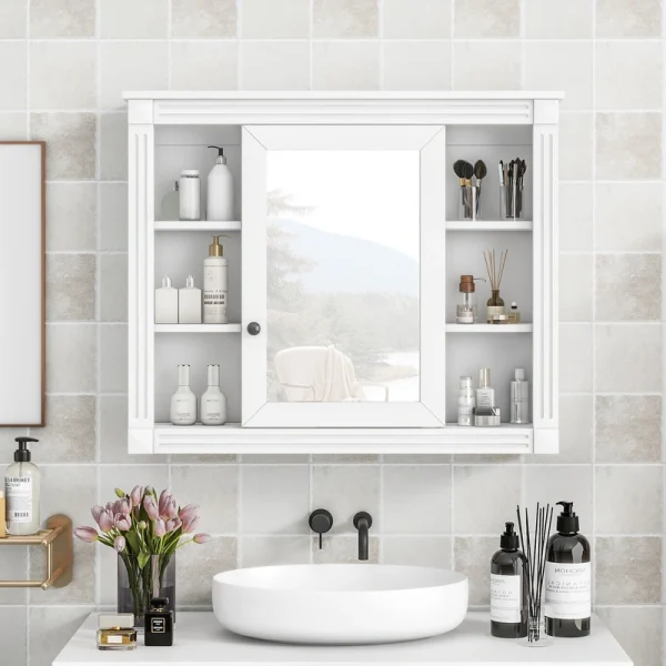 WELLFOR 35-in x 28.7-in Surface Mount White Mirrored Soft Close Medicine Cabinet