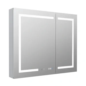 WELLFOR 36-in x 30-in Lighted LED Fog Free Surface Mount Aluminum Mirrored Soft Close Medicine Cabinet with Outlet