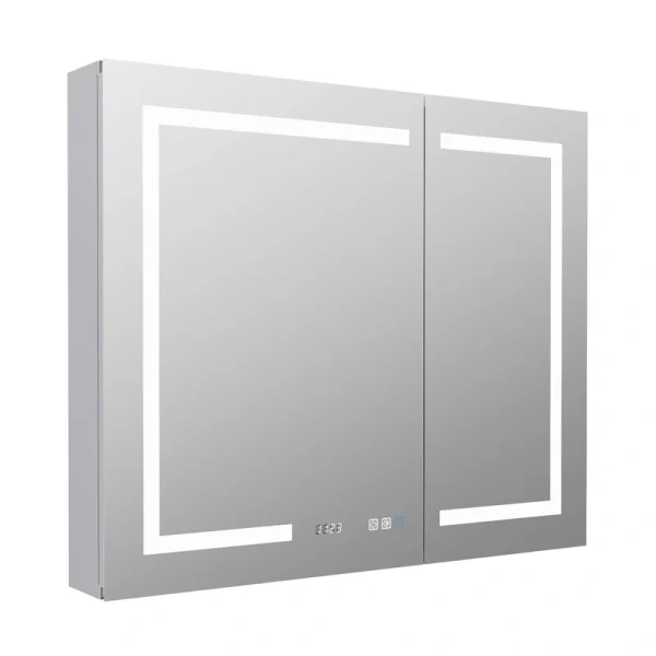 WELLFOR 36-in x 30-in Lighted LED Fog Free Surface Mount Aluminum Mirrored Soft Close Medicine Cabinet with Outlet