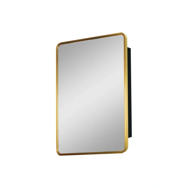 WELLFOR AO 24-in x 30-in Surface/Recessed Mount Gold Mirrored Medicine Cabinet