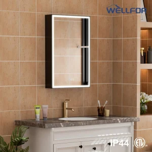 WELLFOR AYLA 20-in x 30-in Lighted LED Fog Free Surface/Recessed Mount Black Soft Close Medicine Cabinet with Outlet T726916521
