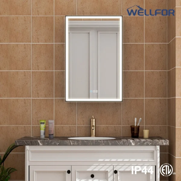 WELLFOR AYLA 20-in x 30-in Lighted LED Fog Free Surface/Recessed Mount Black Soft Close Medicine Cabinet with Outlet T726916522