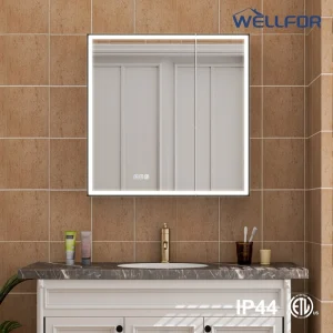 WELLFOR AYLA 30-in x 30-in Lighted LED Fog Free Surface/Recessed Mount Black Soft Close Medicine Cabinet with Outlet