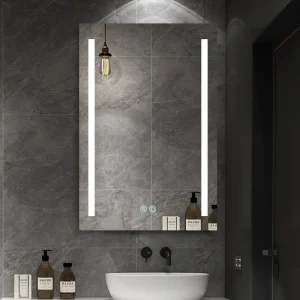 WELLFOR BG 20-in x 30-in Lighted LED Fog Free Surface Mount Black Mirrored Soft Close Medicine Cabinet