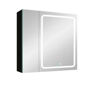 WELLFOR BG 30-in x 30-in Lighted LED Fog Free Surface Mount Black Mirrored Soft Close Medicine Cabinet T726916571