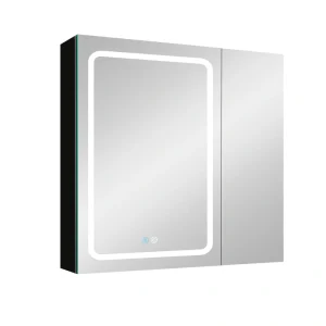 WELLFOR BG 30-in x 30-in Lighted LED Fog Free Surface Mount Black Mirrored Soft Close Medicine Cabinet T726916573