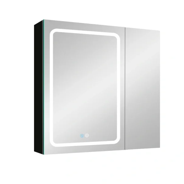 WELLFOR BG 30-in x 30-in Lighted LED Fog Free Surface Mount Black Mirrored Soft Close Medicine Cabinet T726916573