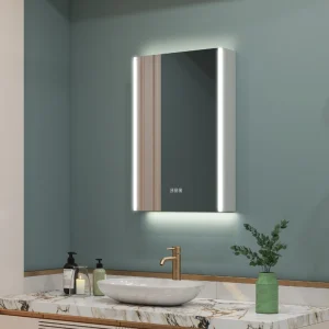 WELLFOR CHIC 20-in x 30-in Lighted LED Fog Free Surface Mount Black Mirrored Soft Close Medicine Cabinet with Outlet T726916501