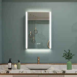 WELLFOR CHIC 20-in x 30-in Lighted LED Fog Free Surface Mount Black Mirrored Soft Close Medicine Cabinet with Outlet T726916504