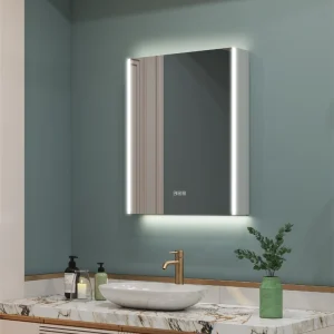 WELLFOR CHIC 24-in x 30-in Lighted LED Fog Free Surface Mount Black Mirrored Soft Close Medicine Cabinet with Outlet T726916505