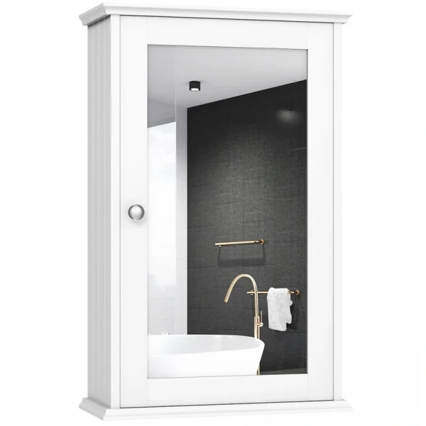 WELLFOR CY 13.5-in x 21-in Surface Mount White Mirrored Medicine Cabinet