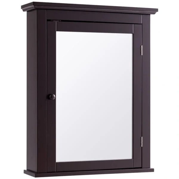 WELLFOR CY 22-in x 27-in Surface Mount Brown Mirrored Medicine Cabinet