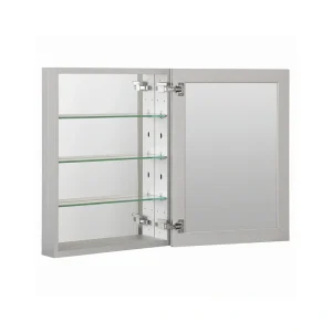 WELLFOR DH 23-in x 30-in Surface/Recessed Mount Satin Aluminum Mirrored Soft Close Medicine Cabinet