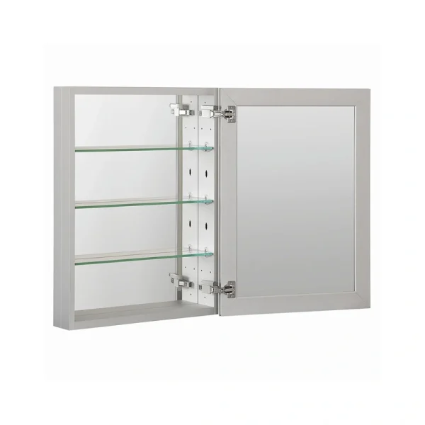 WELLFOR DH 23-in x 30-in Surface/Recessed Mount Satin Aluminum Mirrored Soft Close Medicine Cabinet