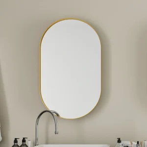WELLFOR FS 20-in x 34-in Recessed Mount Black Mirrored Oval Medicine Cabinet