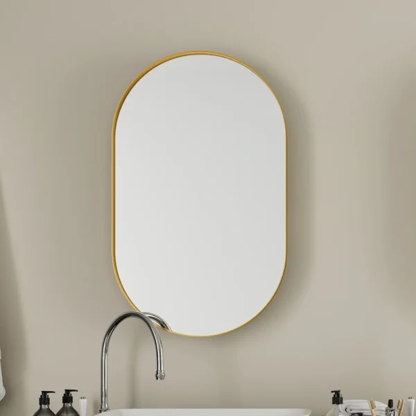 WELLFOR FS 20-in x 34-in Recessed Mount Black Mirrored Oval Medicine Cabinet