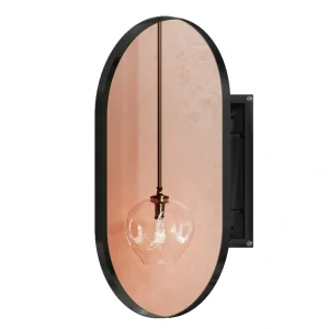 WELLFOR FS 20-in x 34-in Recessed Mount Gold Mirrored Oval Medicine Cabinet