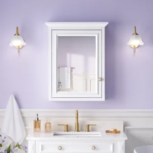 WELLFOR GRACE Solid Wood 24-in x 30-in Surface Mount White Mirrored Soft Close Medicine Cabinet T726916451