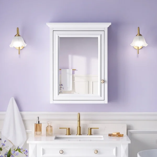 WELLFOR GRACE Solid Wood 24-in x 30-in Surface Mount White Mirrored Soft Close Medicine Cabinet T726916451