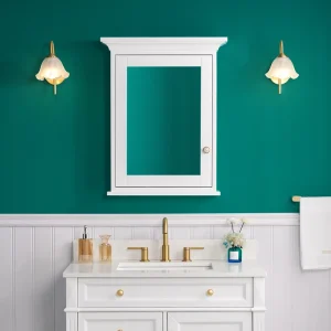 WELLFOR GRACE Solid Wood 24-in x 30-in Surface Mount White Mirrored Soft Close Medicine Cabinet T726916470