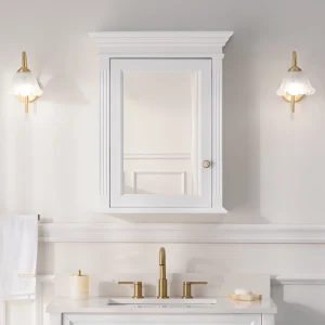 WELLFOR GRACE Solid Wood 24-in x 30-in Surface Mount White Mirrored Soft Close Medicine Cabinet T726916554