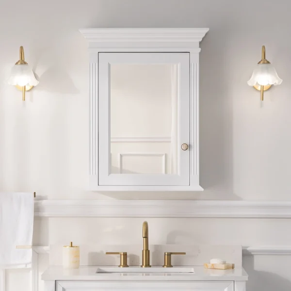 WELLFOR GRACE Solid Wood 24-in x 30-in Surface Mount White Mirrored Soft Close Medicine Cabinet T726916554