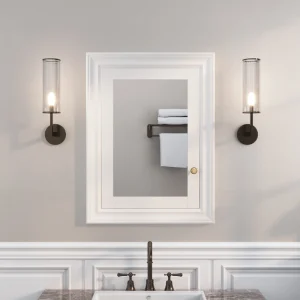 WELLFOR GRACE Solid Wood 24-in x 32-in Recessed Mount White Mirrored Soft Close Medicine Cabinet T726916567