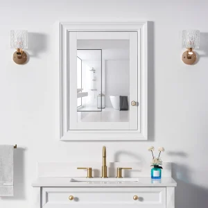 WELLFOR GRACE Solid Wood 24-in x 32-in Recessed Mount White Mirrored Soft Close Medicine Cabinet T726916631
