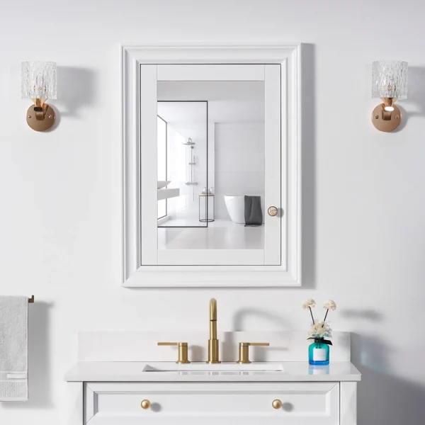 WELLFOR GRACE Solid Wood 24-in x 32-in Recessed Mount White Mirrored Soft Close Medicine Cabinet T726916631