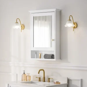 WELLFOR GRACE Solid Wood 24-in x 34-in Surface Mount White Mirrored Soft Close Medicine Cabinet T726916593