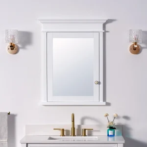 WELLFOR GRACE Solid Wood 26-in x 32-in Recessed Mount White Mirrored Soft Close Medicine Cabinet T726916614