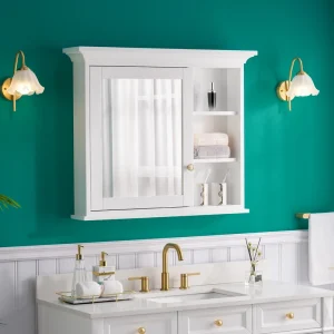 WELLFOR GRACE Solid Wood 36-in x 30-in Surface Mount White Mirrored Soft Close Medicine Cabinet T726916572